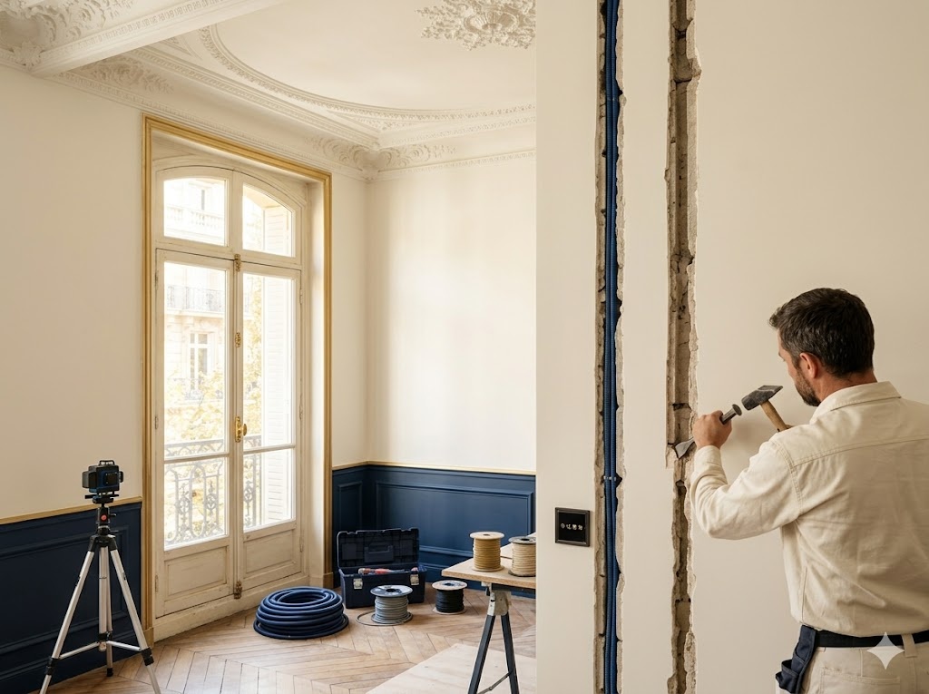 Borne IRVE intégrée dans une rénovation haussmannienne